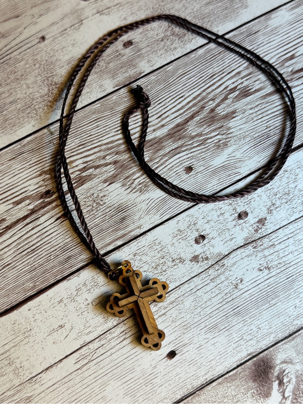 Brown Olive Wood Cross Pendant Necklace - Women Jewelry